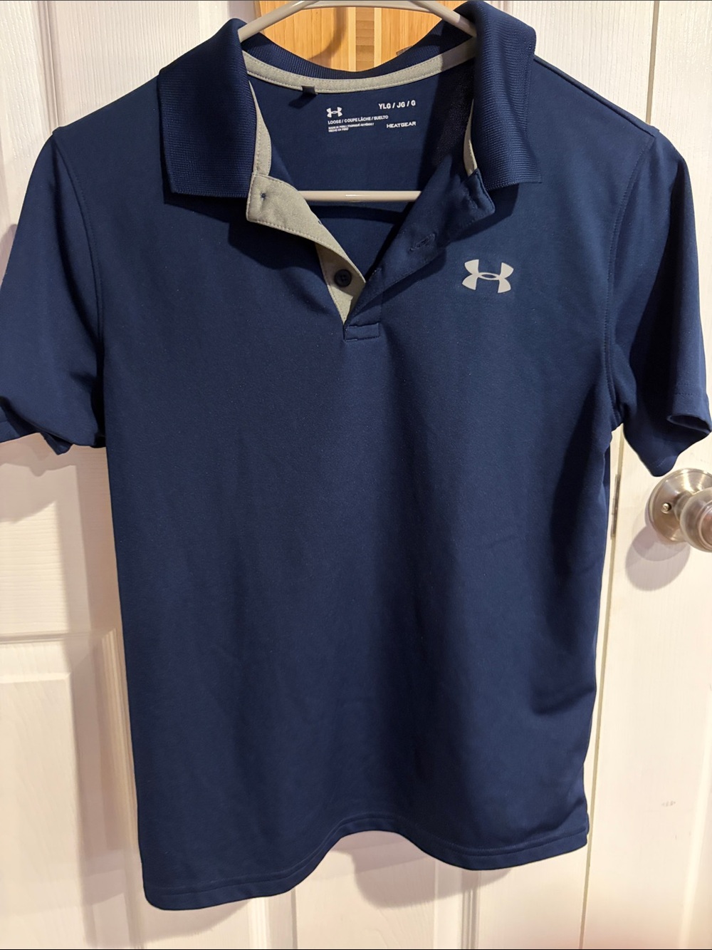 Under Armour Youth Large Navy and Gray Performance Polo